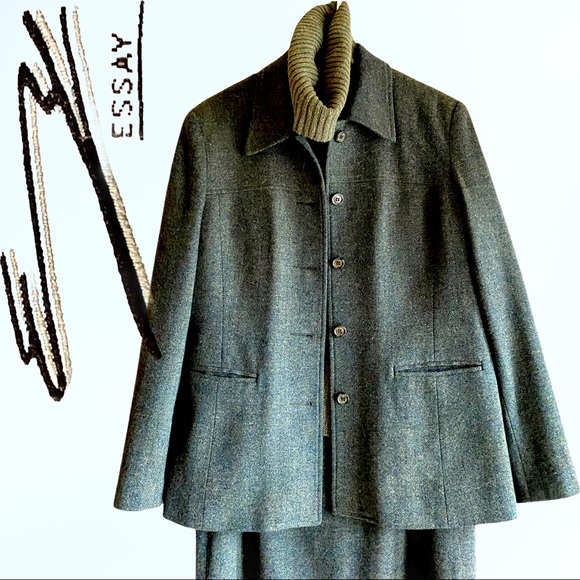 ESSAY Vintage Tweed Wool Sports Blazer Green - Picture 8 of 14